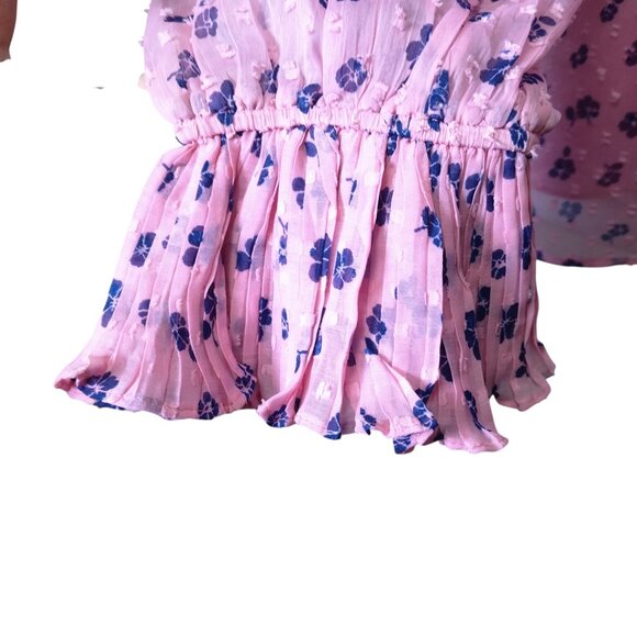 Paris Atelier & Other Stories Women's Size 4 Pink Ruffle Swiss Dot Floral Blouse - Picture 4 of 8